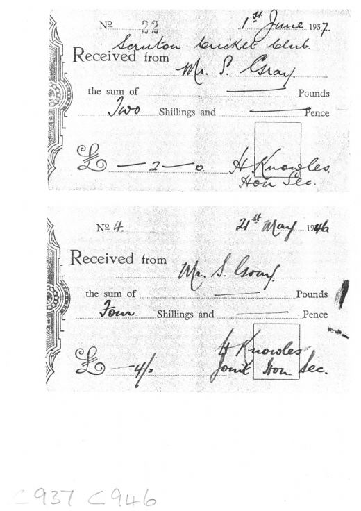 Cricket Club Receipt