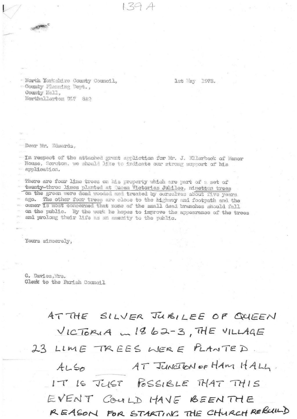 Lime Trees letter 1978