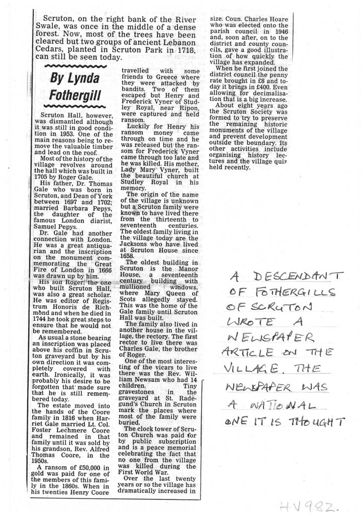 A newspaper article written by Linda Fothergill