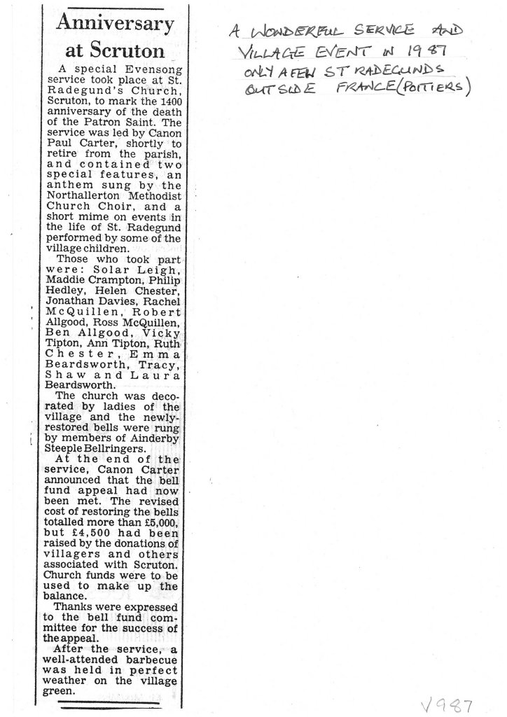 Newspaper article - Anniversary of the death of St.Radegund