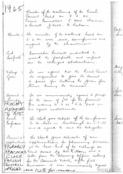 Parish Council minutes Febuary 1965