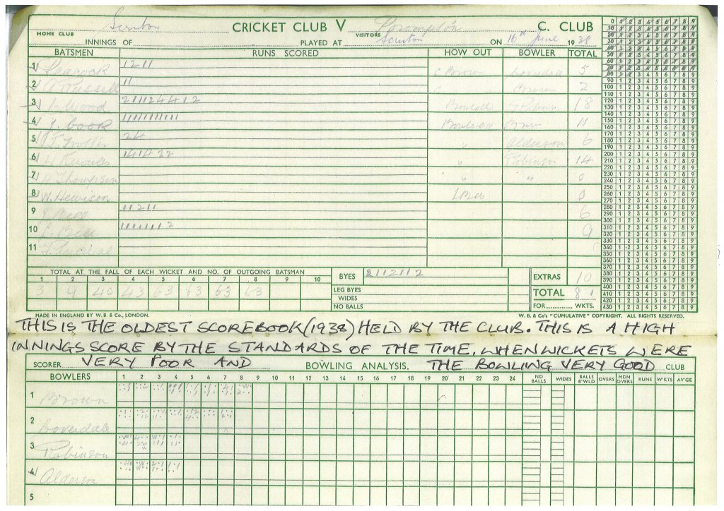 Earliest score book 1938