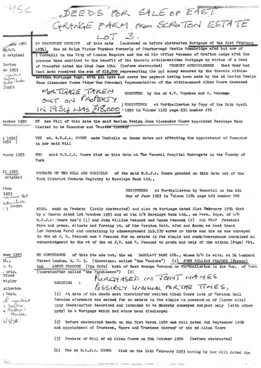 Scruton Esate sale - East Grange Farm deeds